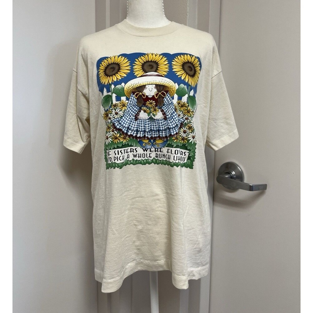 Fruit of the Loom Beige Cotton Graphic Floral Crew Neck Short Sleeve T-Shirt L